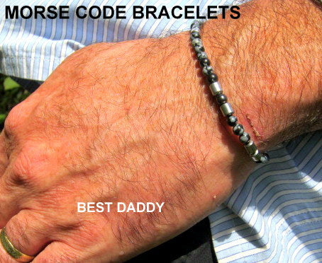 Custom MORSE CODE men/women Hematite Obsidian Bracelet, I love you Secret Message, Healing protection gemstone Men handmade slim bracelet Men gift