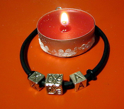 Men silver charm LOVE custom cord /Leather Bracelet, Stack slim protection Handmade bracelet men gift