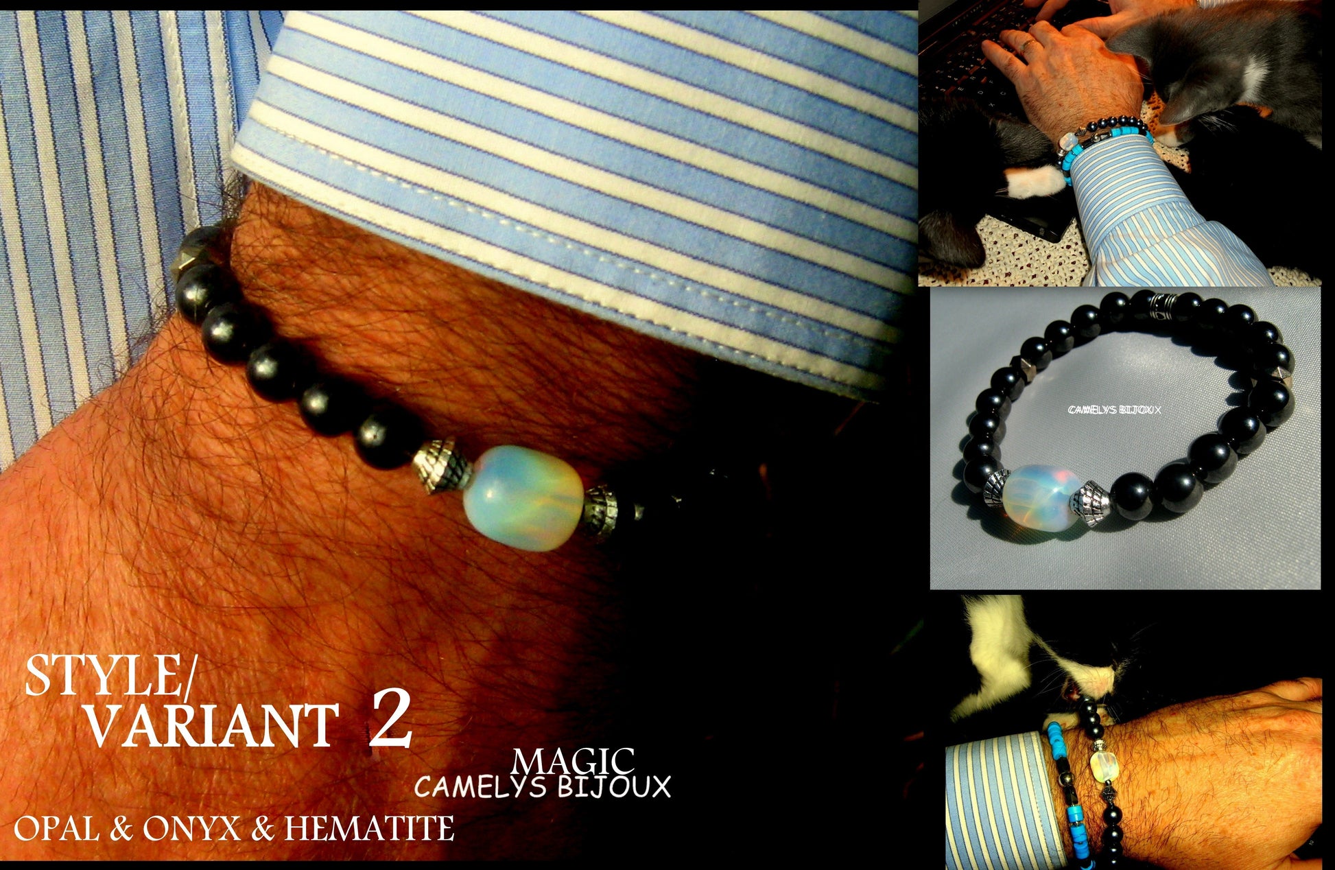 CAMELYS MAGIC 4 MEN - Men stone Opal Bracelet Tourmaline Hematite Onyx Moonstone, Handmade bracelet men gift