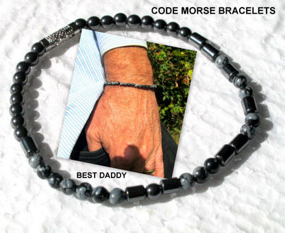 Custom MORSE CODE men/women Hematite Obsidian Bracelet, I love you Secret Message, Healing protection gemstone Men handmade slim bracelet Men gift