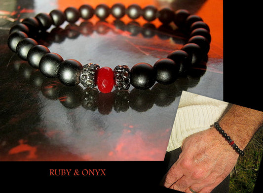 CAMELYS MAGIC 4 MEN - Men RUBY Black Lava Onyx Hematite bracelet, protection abundance stone handmade bracelet men gift