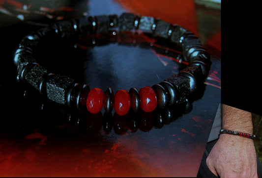 CAMELYS MAGIC 4 MEN - Men RUBY Black Lava Onyx Hematite bracelet, protection abundance stone handmade bracelet men gift