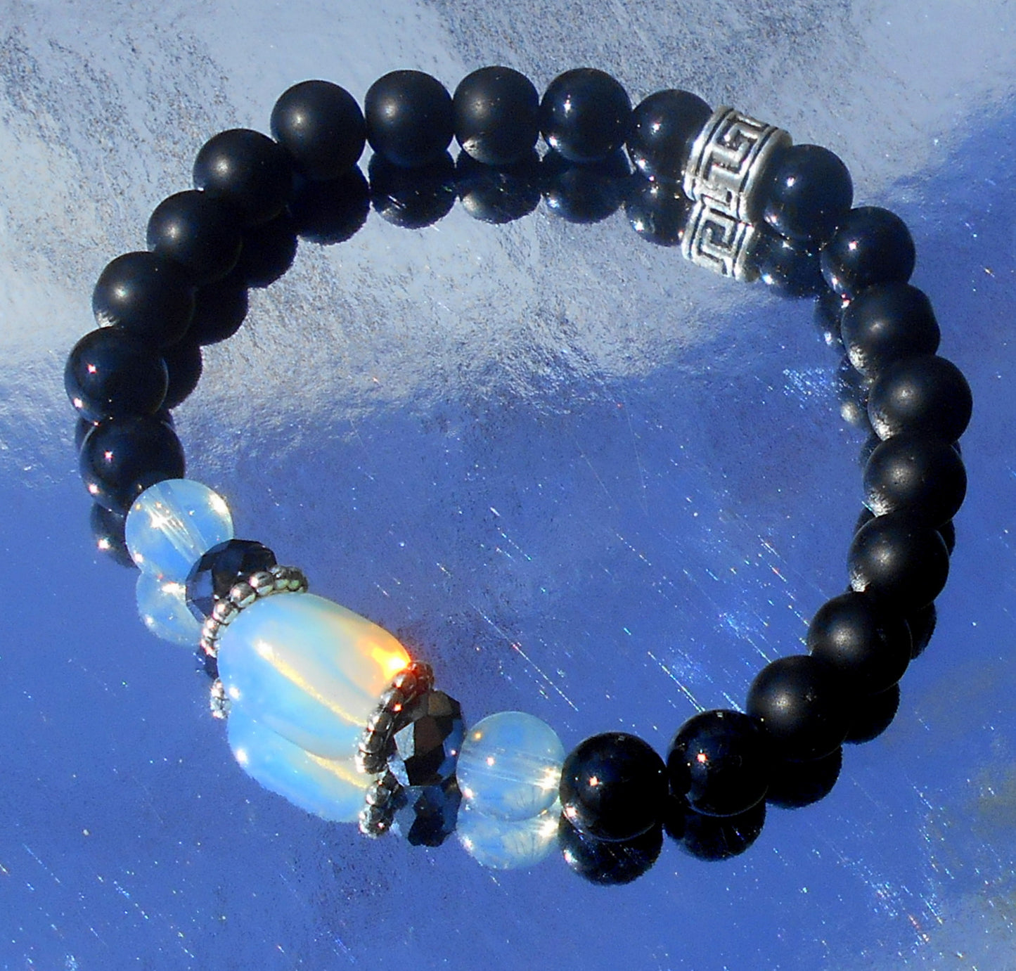 Men OPAL stone Bracelet Tourmaline Onyx Hematite Moonstone, Handmade bracelet men gift