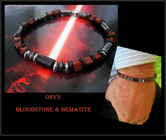 Men BRACELET RED JASPER Bloodstone CUBE, Onyx Tourmaline & Hematite, protection Bracelet. men/women gift handmade bracelet men gift