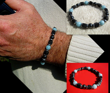 Men BRACELET AQUAMARINE Lapis Lazuli Lava Onyx protection abundance stone handmade bracelet men gift