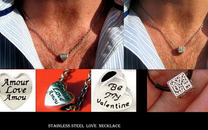 Men LOVE HEART pendant Necklace, chain stainless steel, ST. VALENTINE gift, Handmade necklace Men women Gift