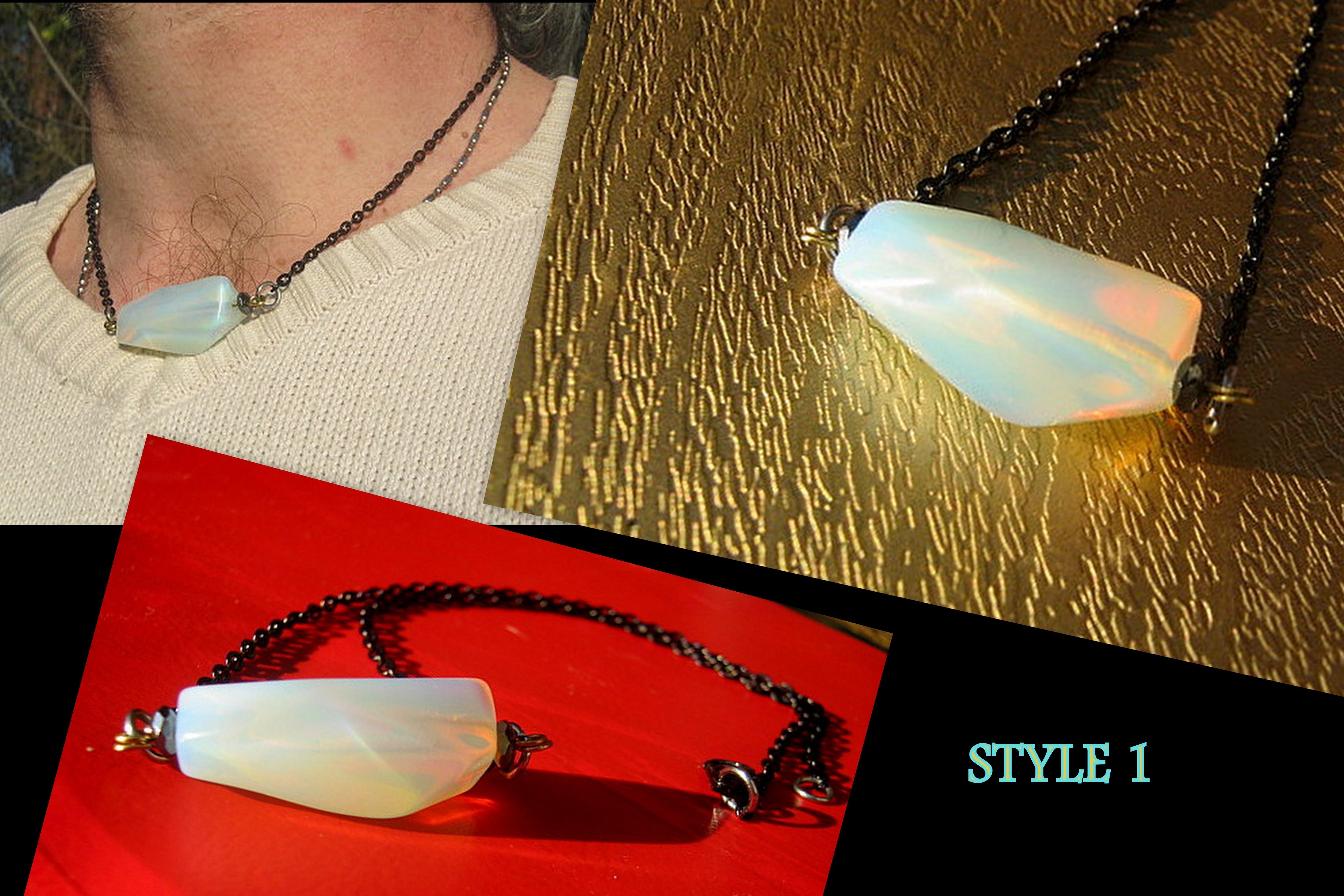 Bohemian Fire Opal Necklace For Men Silver Color Blue White - Temu Australia