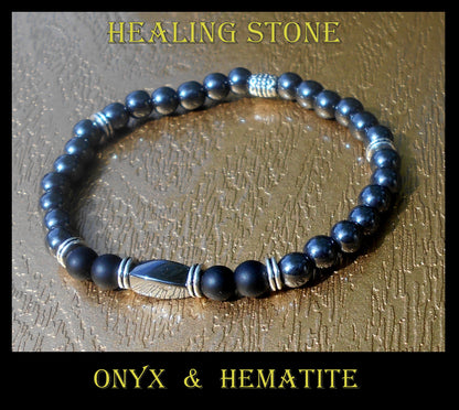 Men Black Onyx Hematite Turquoise stone Bracelet skull, Healing stone, handmade bracelet men gift