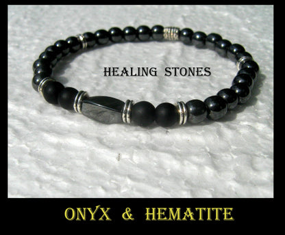 Men Black Hematite Onyx Turquoise stone Bracelet skull, Healing stone, handmade bracelet men gift