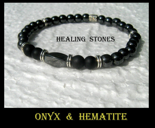 Men Black HEMATITE Onyx Turquoise stone Bracelet skull, Healing stone, handmade bracelet men gift