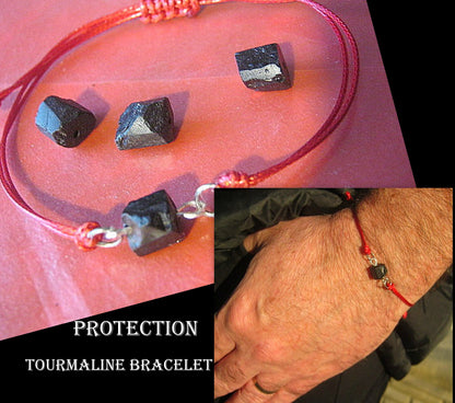 TOURMALINE raw stone men slim bracelet red/black Cord slice knot, Protection stone, minimalist surfer Handmade bracelet Men/women/couple gift,