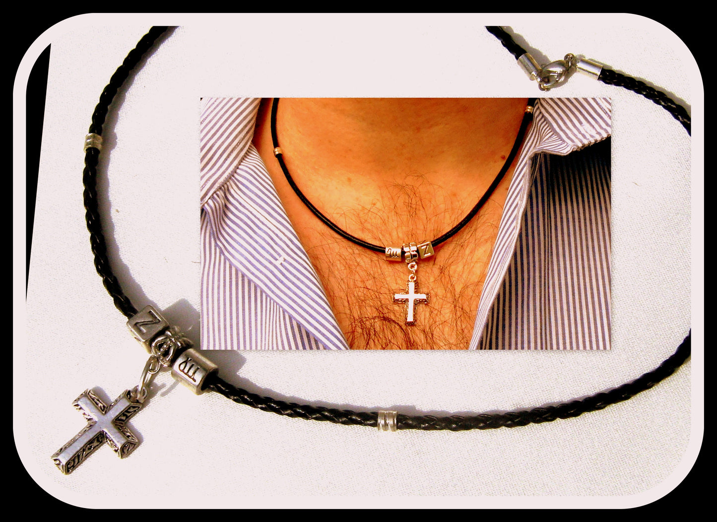 Men tibetan silver CROSS Pendant custom Necklace Leather. Religious protection CROSS pendant, handmade necklace Men Gift
