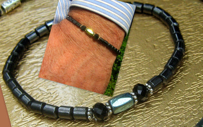 Men green Hematite coco wood Bracelet Healing stone, handmade bracelet men gift