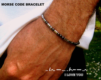 Custom MORSE CODE men/women Bracelet, I love you Secret Message, Healing protection precious stone Men handmade slim bracelet Men gift