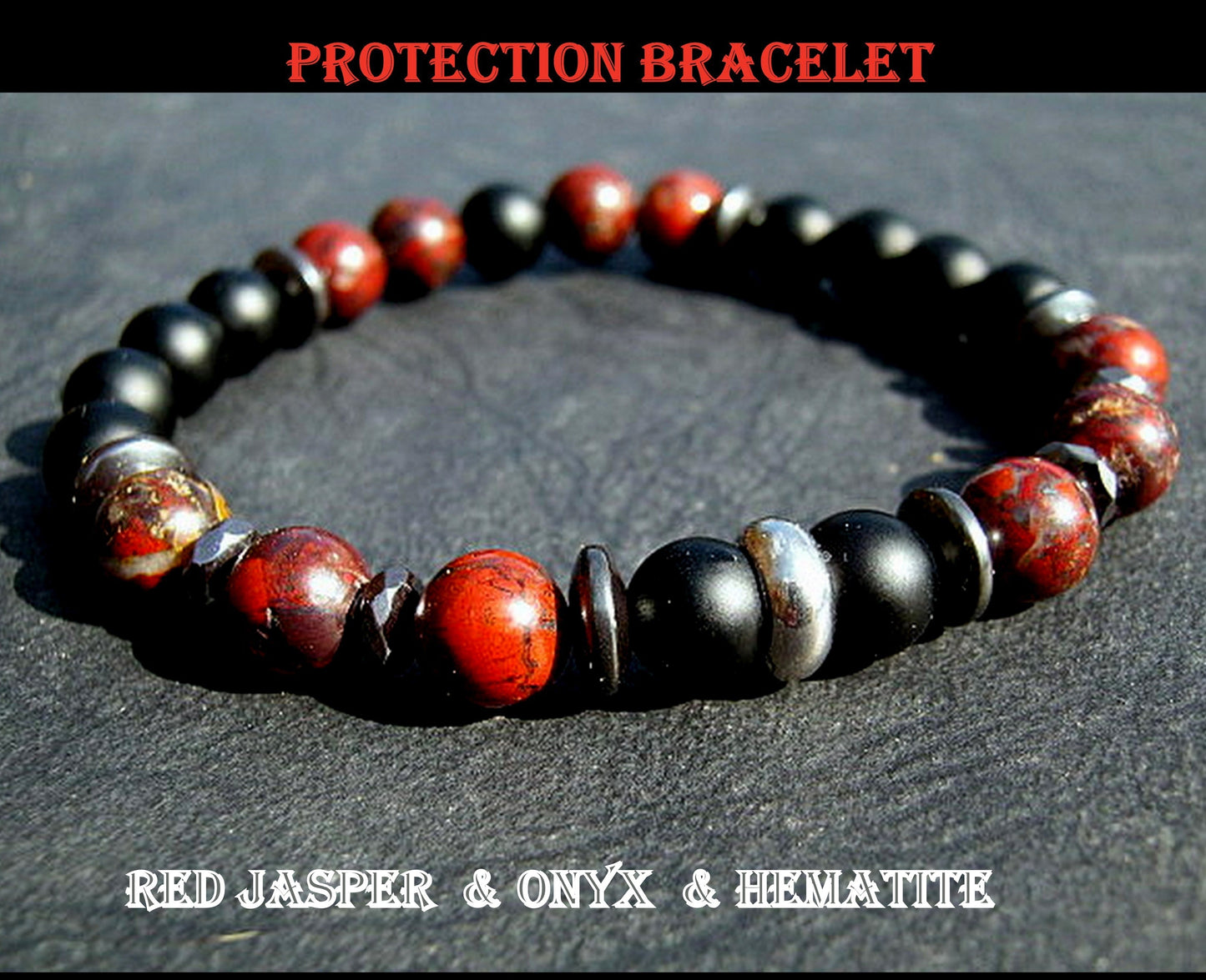 Camelys Magic 4 Men - Men BRACELET Red JASPER Hematite Onyx Lava Prosperity protection Fertility Bracelet.Healing stone, handmade bracelet men gift