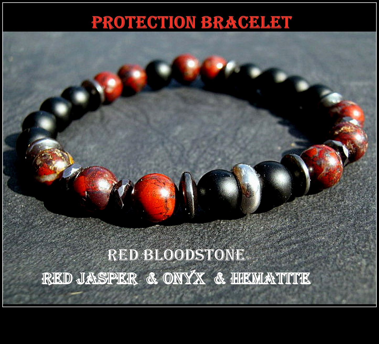 Men BRACELET Red JASPER& BLOODSTONE Tourmaline Hematite Onyx  Lava Prosperity protection Fertility Bracelet.Healing stone, handmade bracelet men gift