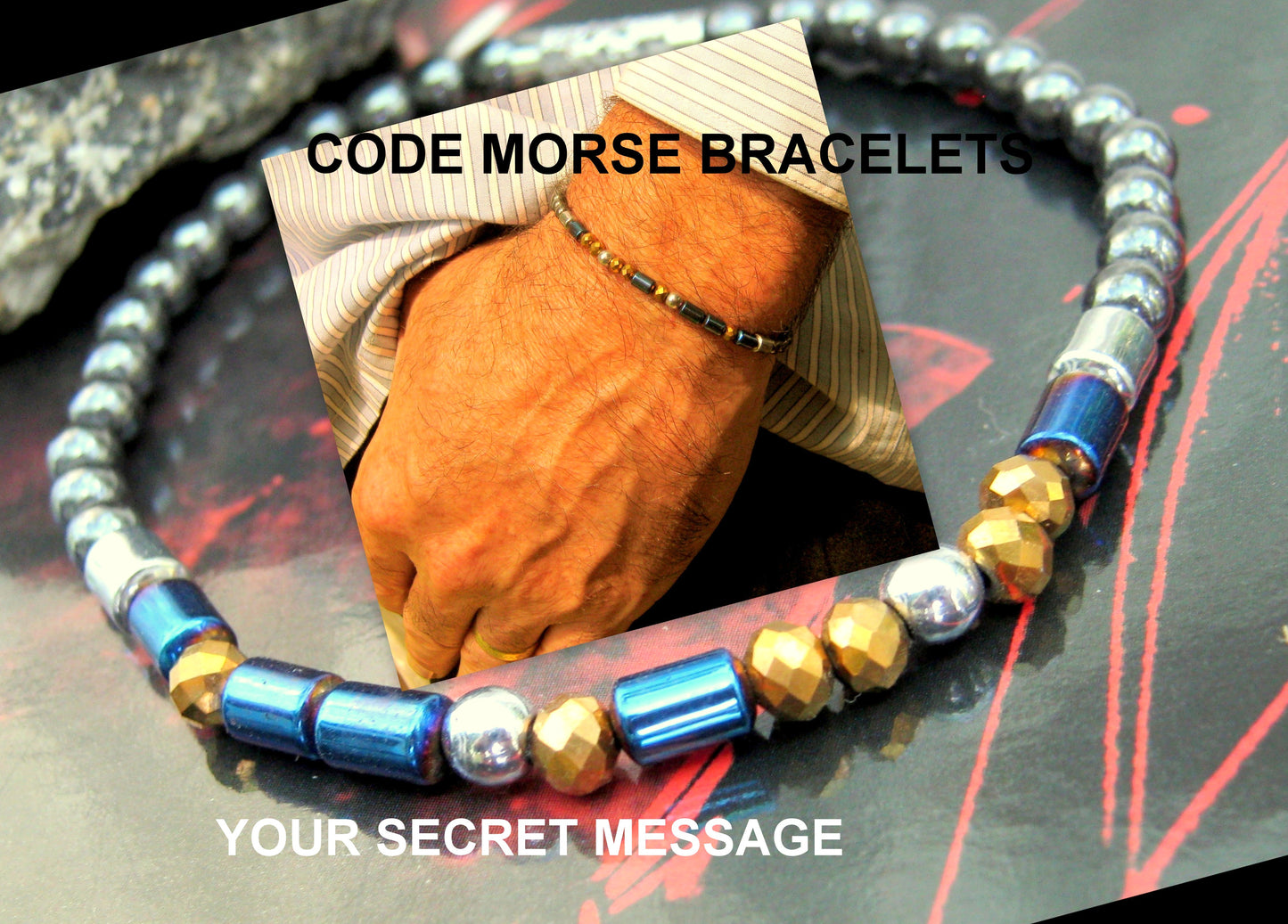 Custom MORSE CODE men/women hematite Bracelet, I love you Secret Message, Healing protection gemstone Men handmade slim bracelet Men gift