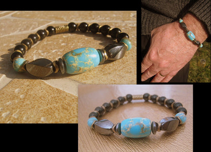 Men Bracelet blue African Opal Hematite Onyx, spiritual jewelry Mala Protection Bracelet Healing stone, handmade bracelet men gift