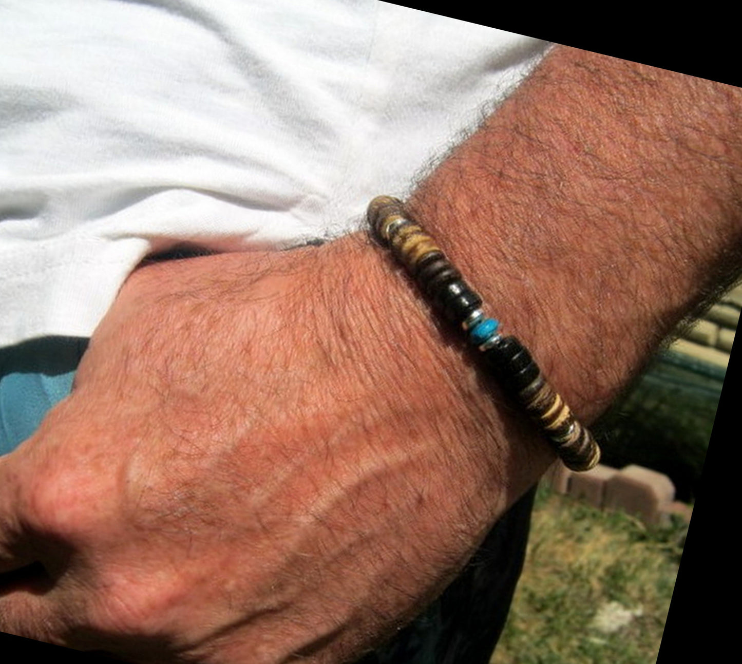 Men TURQUOISE white Coco wood heishi Surfer Tribal set Bracelets, Healing stone, handmade bracelet men gift