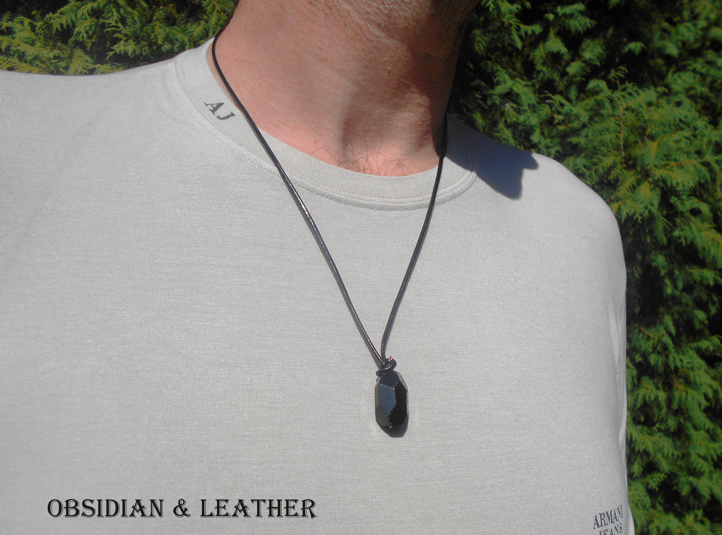 OBSIDIAN stone men pendant long Necklace EMF Protection, healing crystal, black cord/ leather/ silver chain stainless steel handmade necklace Men /couple Gift