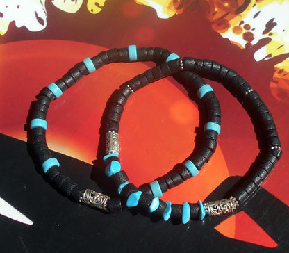 Men Black coco wood Hematite Turquoise white howlite Bracelet Healing stone, handmade bracelet men gift