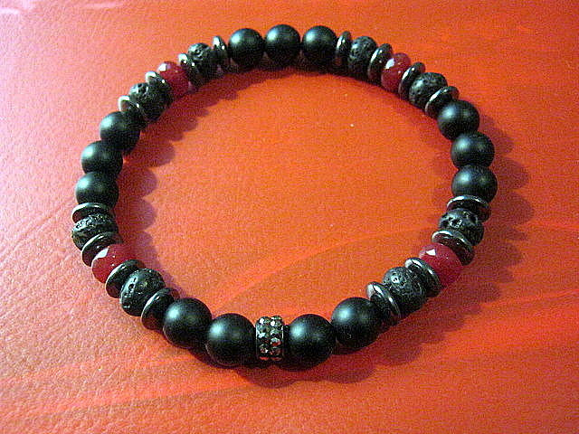 CAMELYS MAGIC 4 MEN - Men RUBY Black Lava Onyx Hematite bracelet, protection abundance stone handmade bracelet men gift