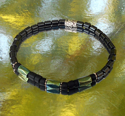 Men green Hematite coco wood Bracelet Healing stone, handmade bracelet men gift