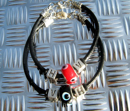 Custom Bracelets couple protection EVIL EYE, leather /cord long distance bracelet, Stack Handmade bracelet WITCH,couple gift
