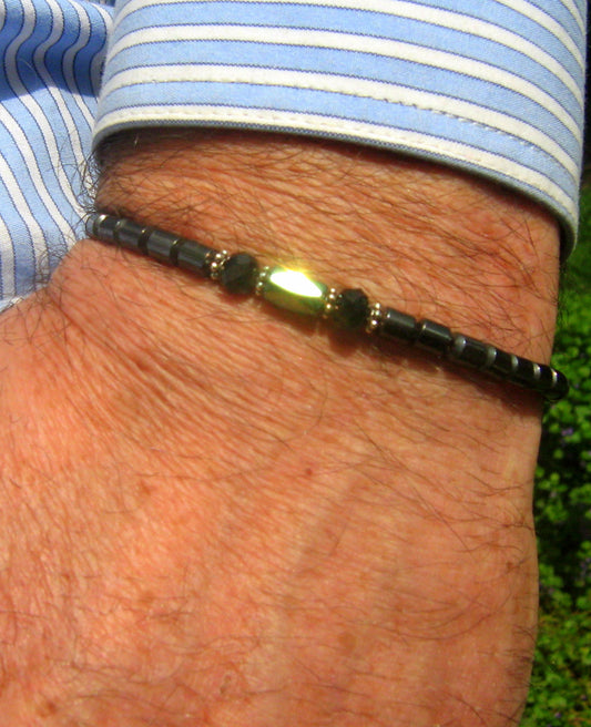 Men green Hematite coco wood Bracelet Healing stone, handmade bracelet men gift