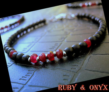 Men tiny RUBY Onyx Tourmaline Hematite Black Diamond Spinel bracelet, protection precious stone handmade slim bracelet men gift