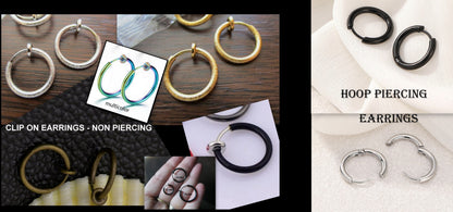 Men Earring donut GEMSTONE, Dangle Hoop/ clip on black, Handmade earring men women gift