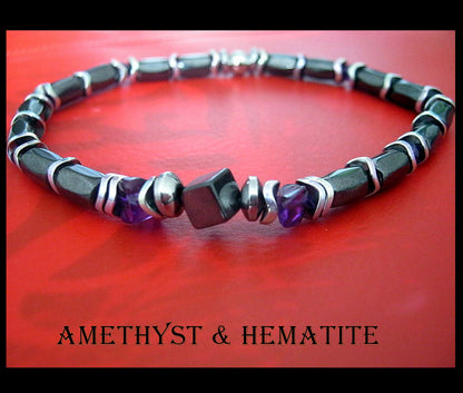 Men AMETHYST stone Hematite, Tourmaline Healing protection, handmade bracelet Men gift