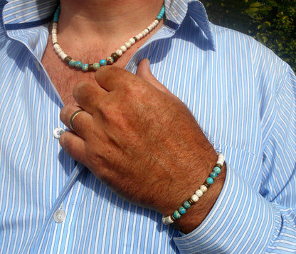 Men TURQUOISE Imperial JASPER Bracelet white Howlite, Healing stone, handmade bracelet men gift