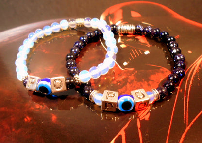 COUPLE Evil Eye stone custom BRACELETS for Protection, Handmade bracelet men women couple gift