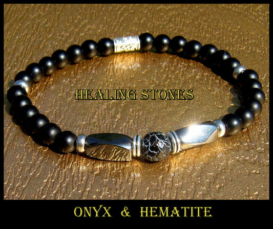 Men Black Onyx Hematite Turquoise stone Bracelet skull, Healing stone, handmade bracelet men gift