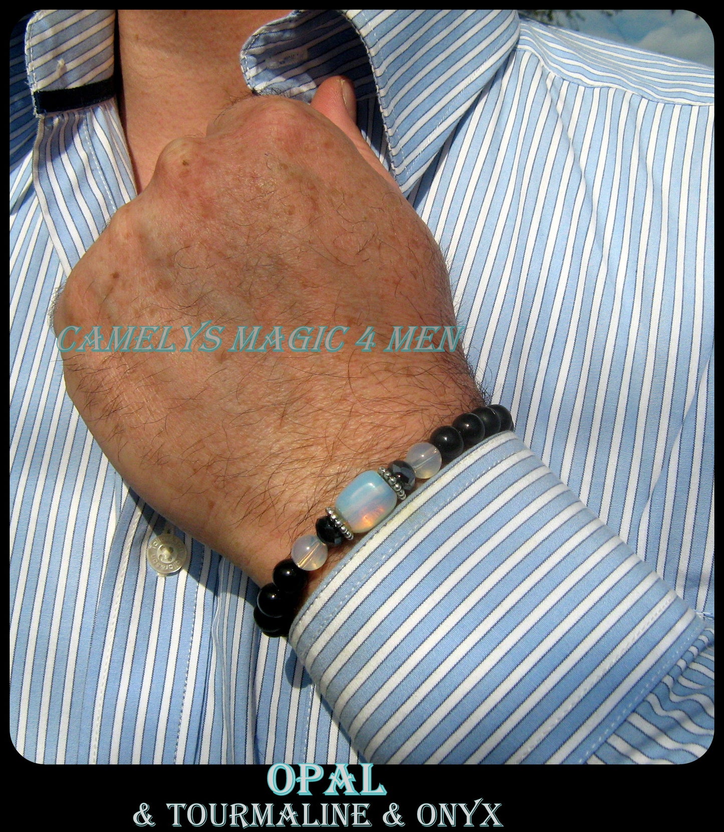 Men OPAL stone Bracelet Tourmaline Onyx Hematite Moonstone, Handmade bracelet men gift