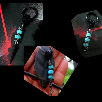 Men Earring African blue Turquoise & Hematite stone,Dangle Hoop/ clip on black, stone Handmade earring men gift