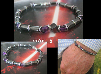 Men bracelet AMETHYST Hematite, Healing protection stone, handmade bracelet Men gift