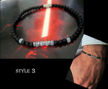 Men tiny AQUAMARINE Angelite Tourmaline Onyx  Black Diamond Spinel Hematite bracelet, protection precious stone handmade slim bracelet men gift