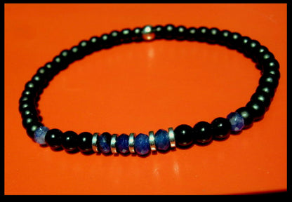 Men tiny SAPPHIRE Turquoise Onyx precious stone bracelet, protection crystal of awakening, handmade slim bracelet men gift