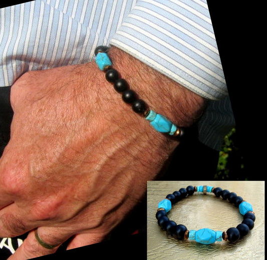 Men stone Bracelet Crazy lace Agate,Turquoise Azurite Chrisocolla Black Onyx, Hematite Healing stone, handmade bracelet men gift