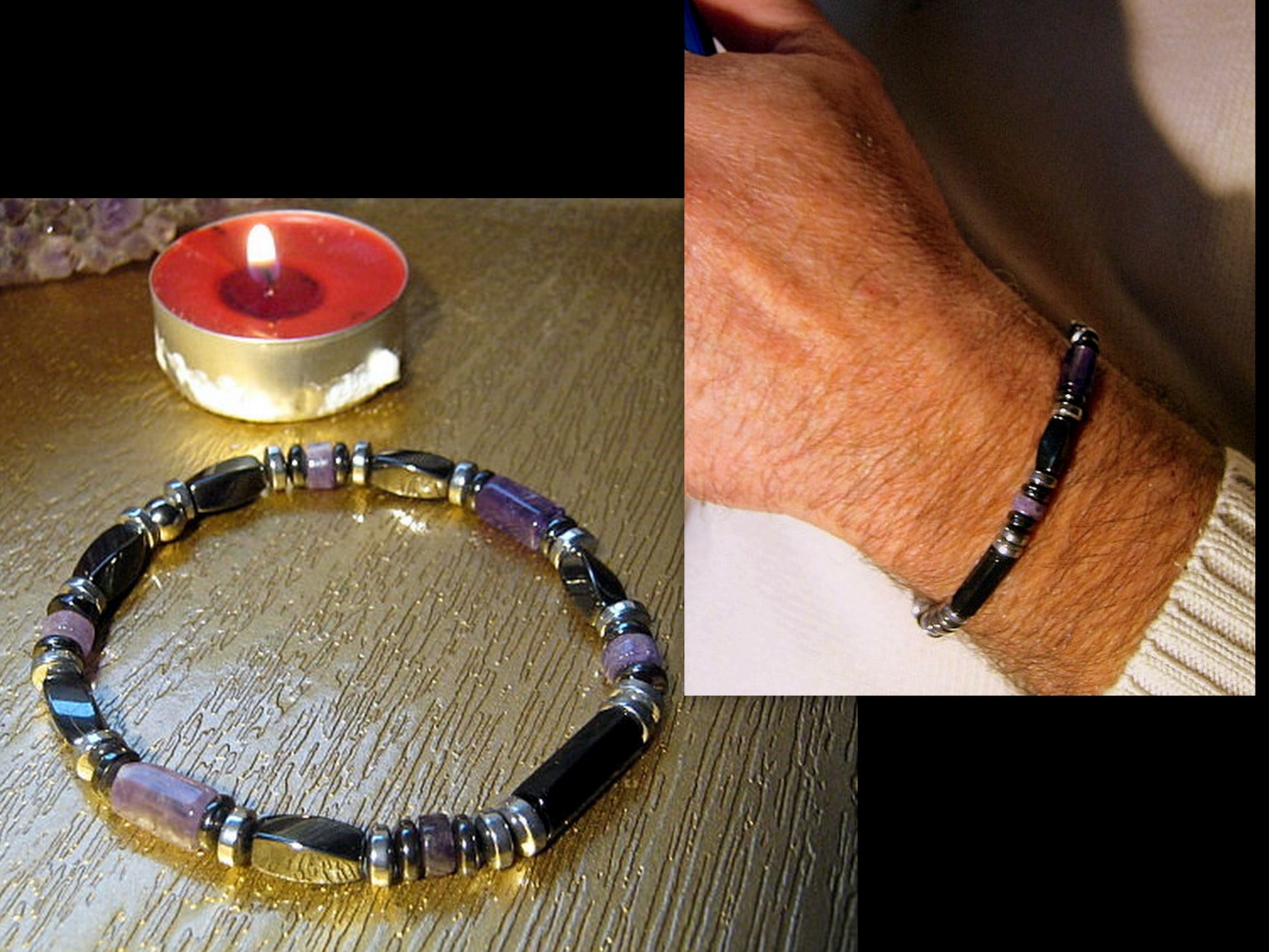 Camelys magic 4Men - Men bracelet AMETHYST Tourmaline Healing protection stone, handmade bracelet Men gift