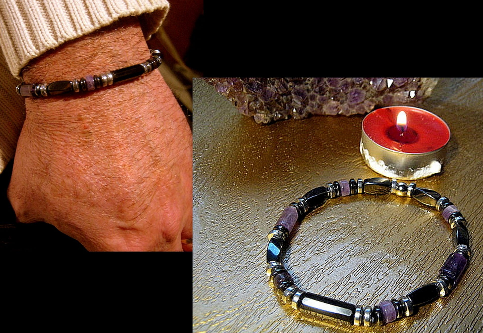 Camelys magic 4Men - Men bracelet AMETHYST Tourmaline Healing protection stone, handmade bracelet Men gift