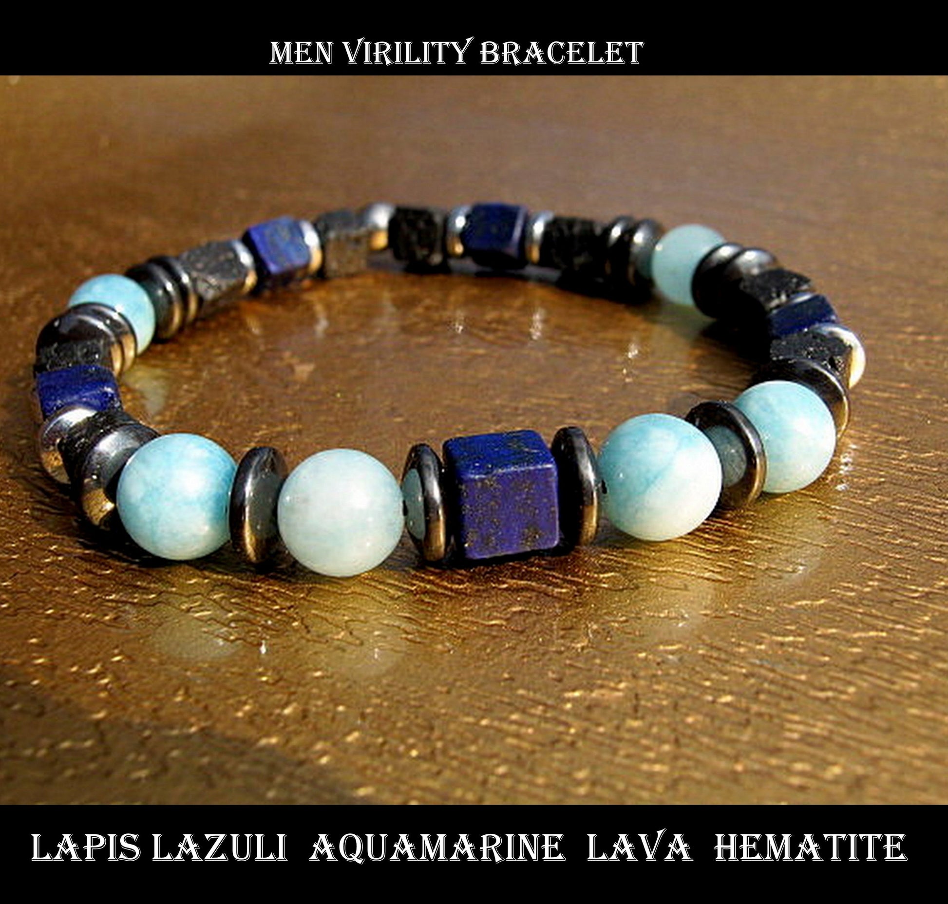 CAMELYS MAGIC 4 MEN -  Men BRACELET AQUAMARINE Lapis Lazuli Lava Onyx protection abundance stone handmade bracelet men gift