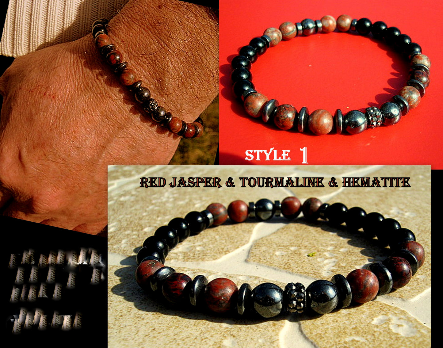Men BRACELET Red JASPER Tourmaline Hematite Onyx  Lava Prosperity protection Fertility Bracelet.Healing stone, handmade bracelet men gift