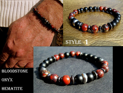 Men Red JASPER BRACELET Onyx Hematite Lava Prosperity protection Fertility Healing stone, handmade bracelet men gift