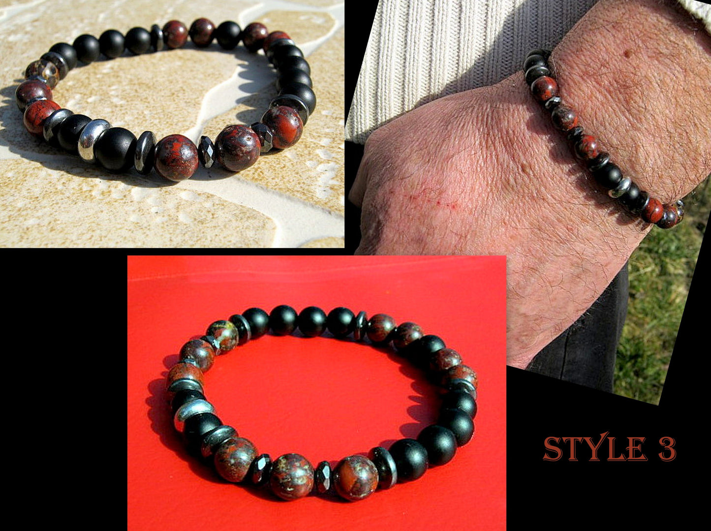 Camelys Magic 4 Men - Men BRACELET Red JASPER Hematite Onyx Lava Prosperity protection Fertility Bracelet.Healing stone, handmade bracelet men gift