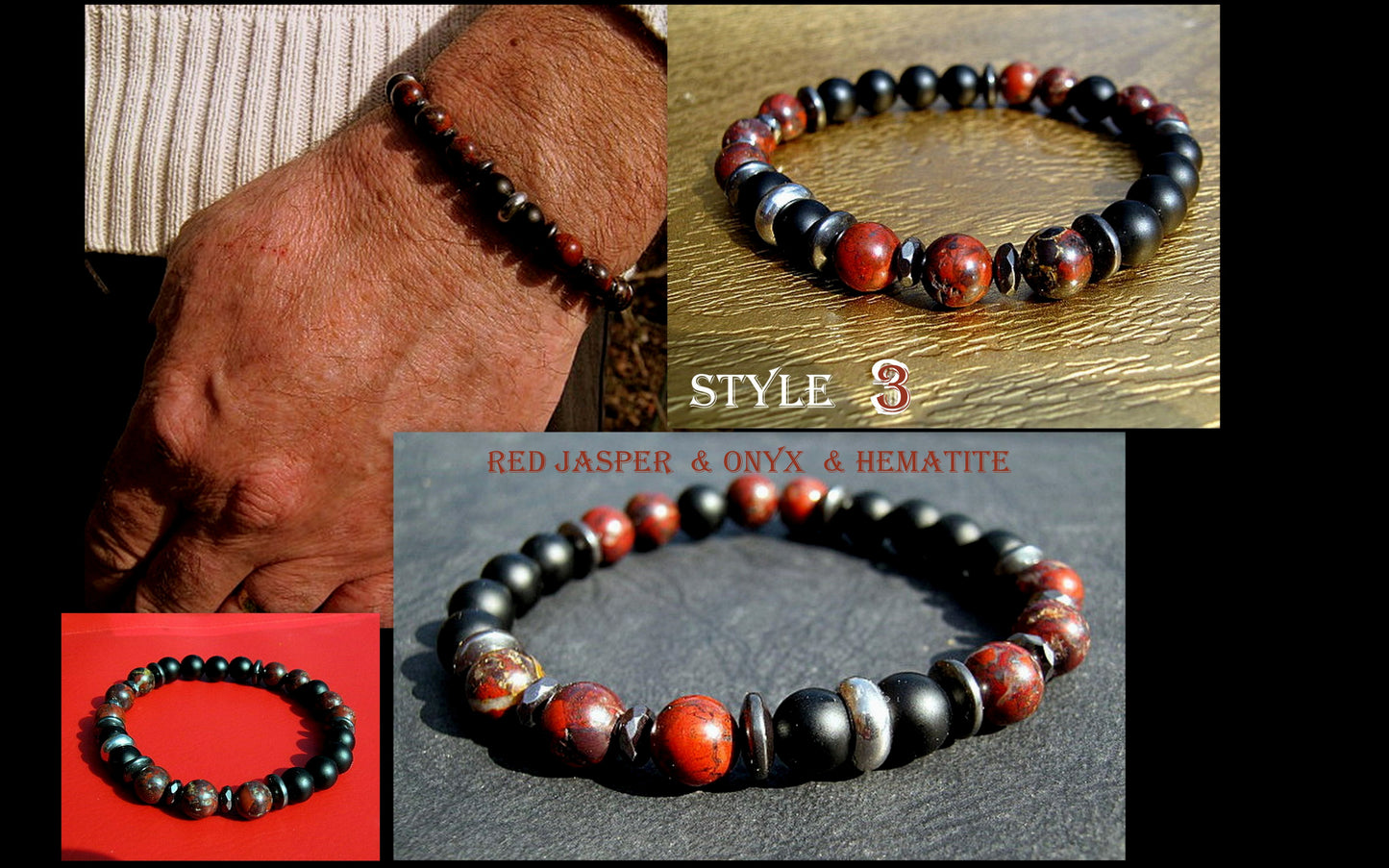 Camelys Magic 4 Men - Men BRACELET Red JASPER Hematite Onyx Lava Prosperity protection Fertility Bracelet.Healing stone, handmade bracelet men gift