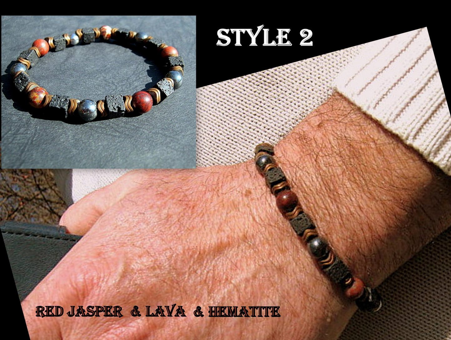 Camelys Magic 4 Men - Men BRACELET Red JASPER Hematite Onyx Lava Prosperity protection Fertility Bracelet.Healing stone, handmade bracelet men gift