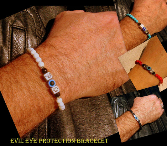 Men/ Woman Evil Eye stone Personalized BRACELET for Protection White shell Onyx Turquoise Lava hematite Handmade bracelet men gift